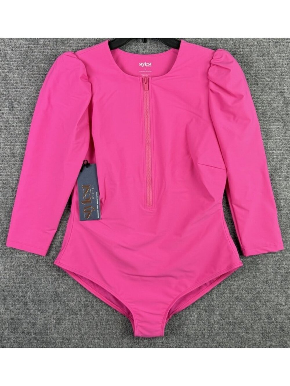 Stylest System Size Large Ultra Pink DREAM SCULPT PUFF SLEEVE ZIP Swim Suit NWT
